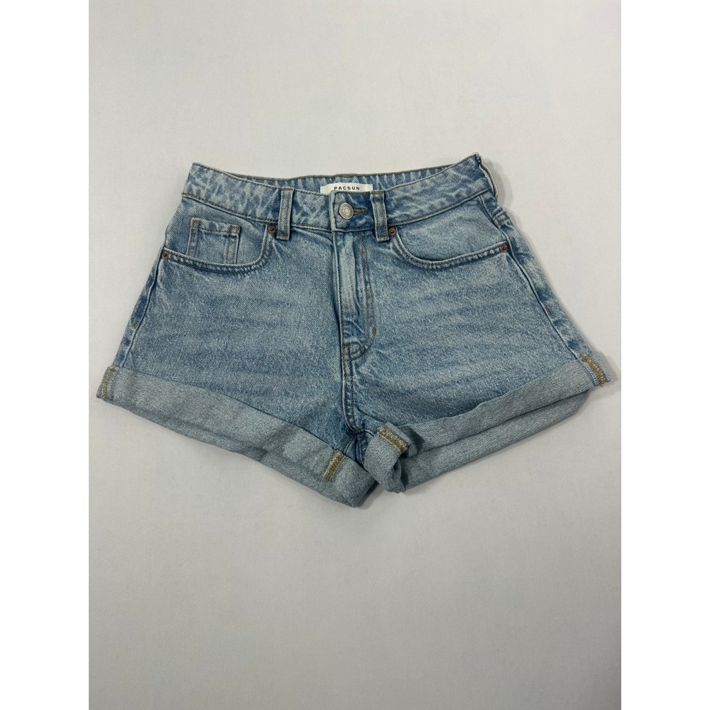 PacSun Womens High Waisted Light Wash Denim Cuffed Jean Shorts Blue Size 25